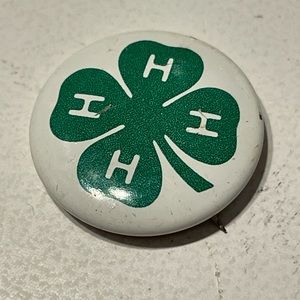 HHHH 4-H Club Four Leaf Clover Small Button Badge Pin Vintage Authentic (N14)
